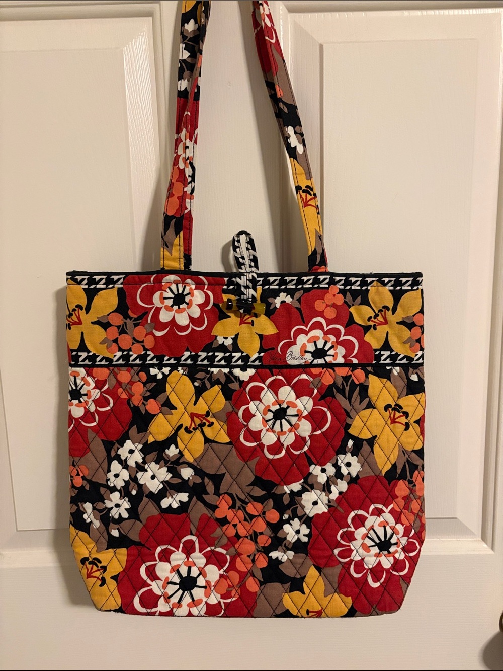 Vera Bradley Quilted Floral Tote in Red, Yellow, Black